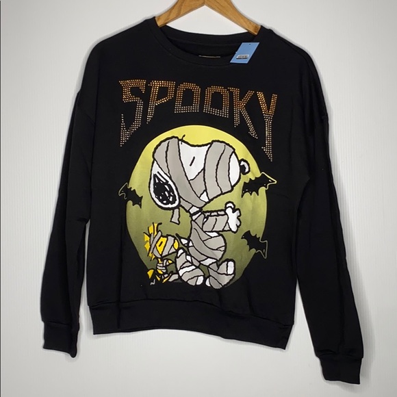 Peanuts Black Spooky Snoopy Halloween Pullover Sweatshirt Sweater Juniors M NEW - Picture 3 of 7